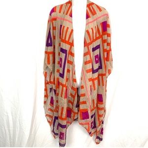 MICHAEL STARS Beige Orange Purple Kimono Poncho Jacket Wrap Top Open Boho